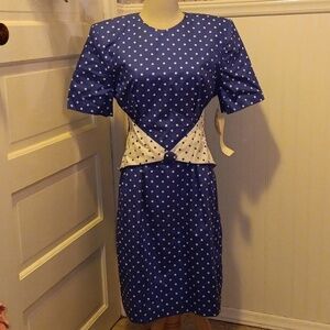 Vintage Margie Darnell made in USA 🇺🇸 blue white polka dot dress 👗 nwt